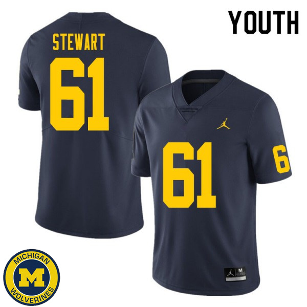 Youth University of Michigan #61 Noah Stewart Navy High School Football Jersey